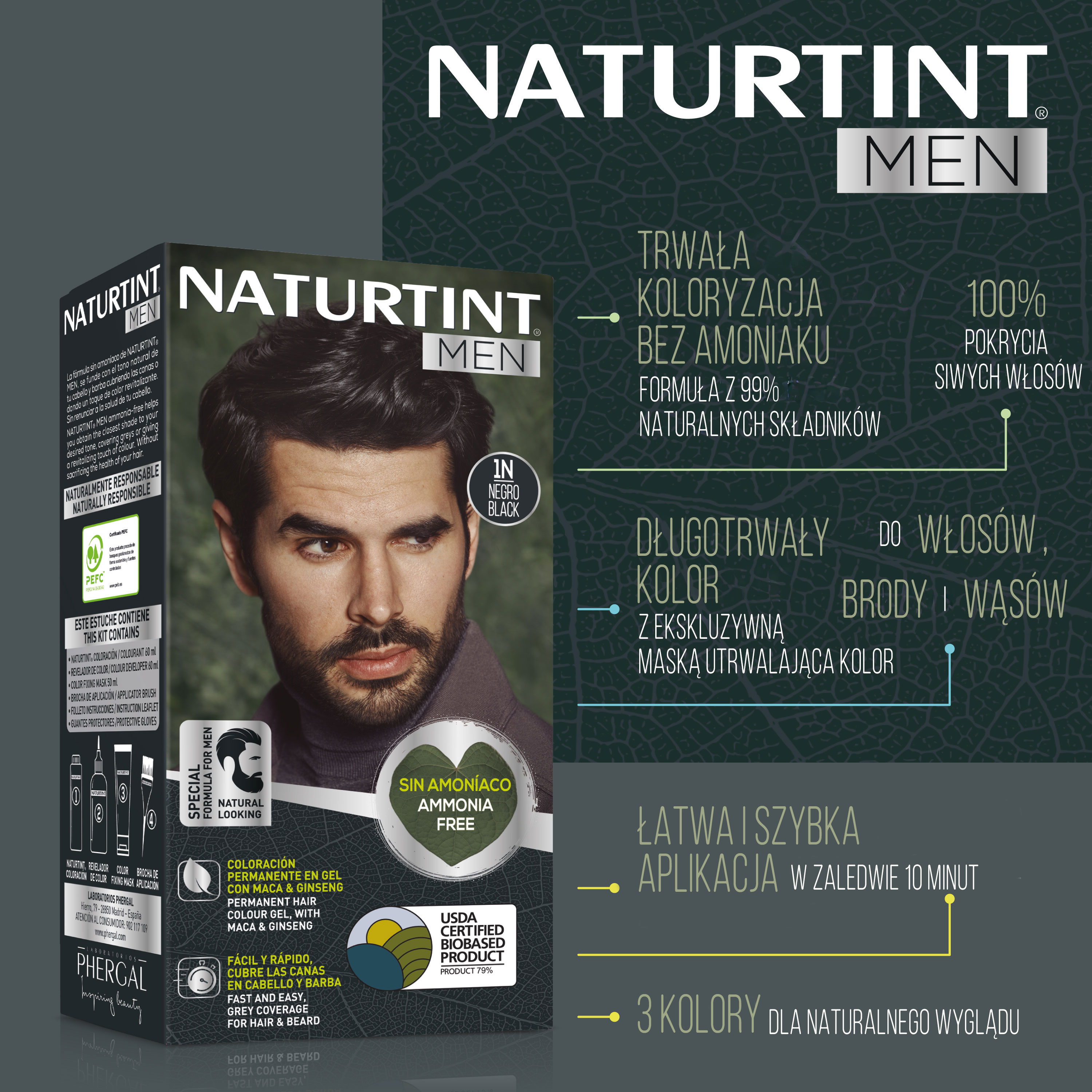 Naturtint MEN Farba do włosów, brody i wąsów 1N Czarny Naturtint-MEN-sklad-korzysci